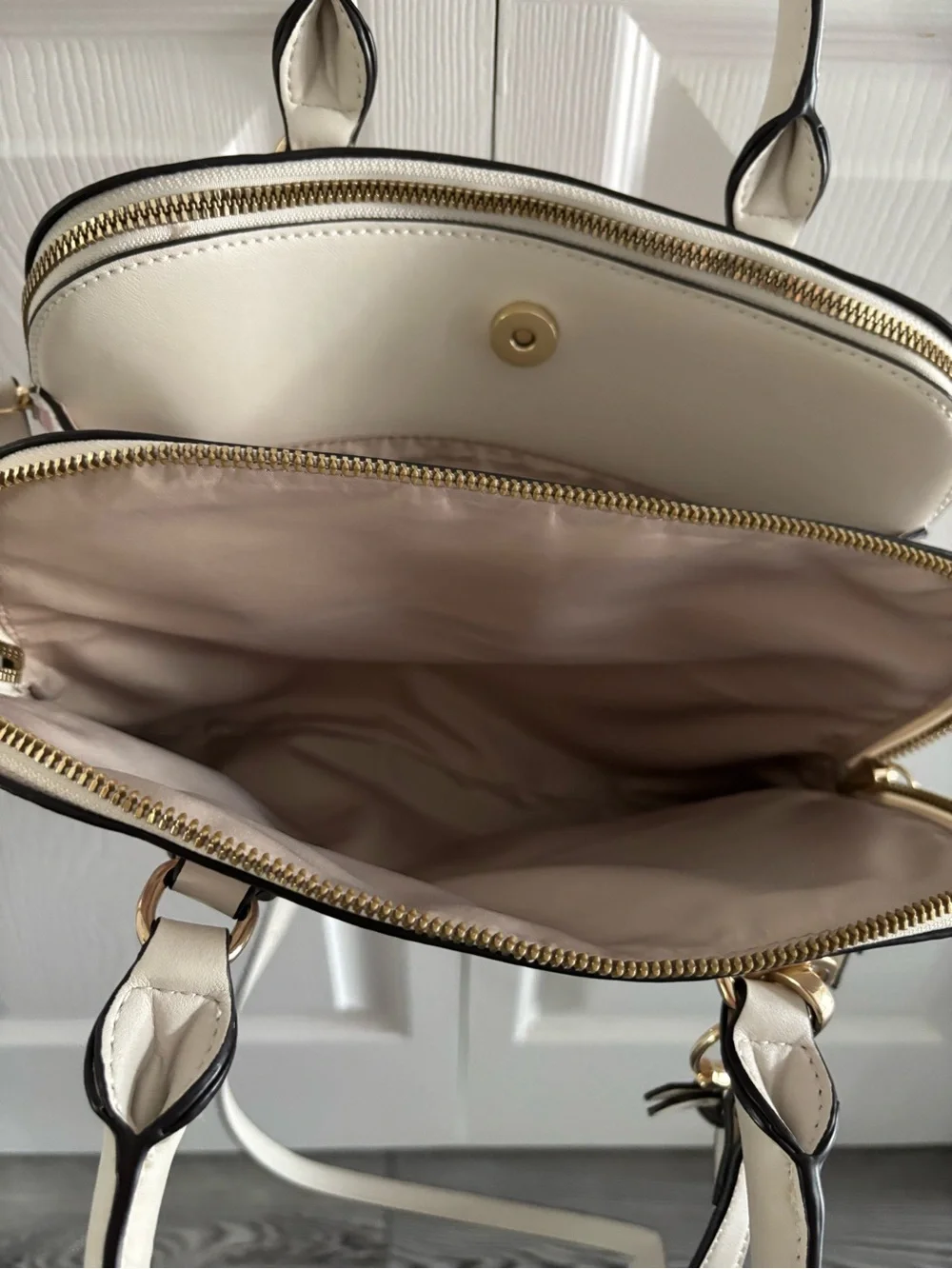 Floral Dome Satchel Handbag in Cream and Pink